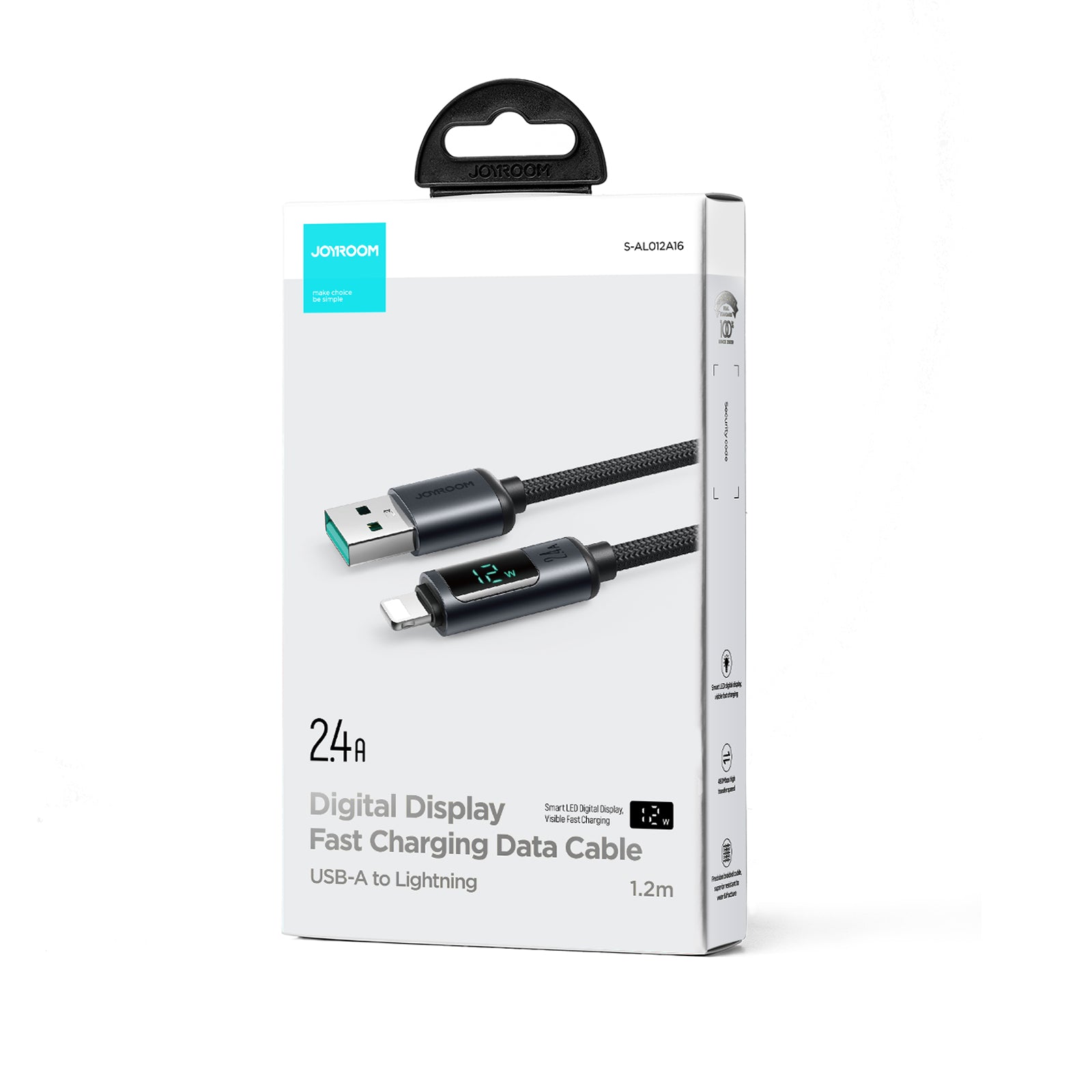 S-AL012A16 Prism Series 2.4A USB-A to Lightning Digital Display Fast Charging Data Cable 1.2m