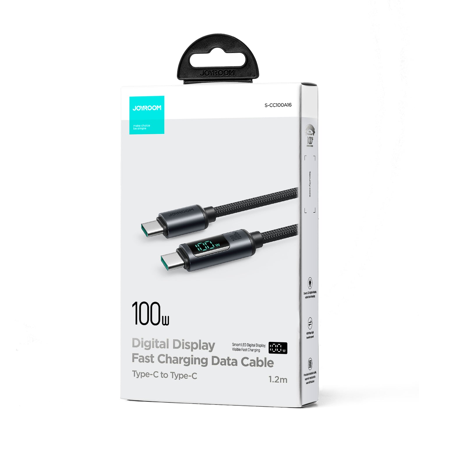 S-CC100A16 Prism Series 100W Type-C to Type-C Digital Display Fast Charging Data Cable 1.2m