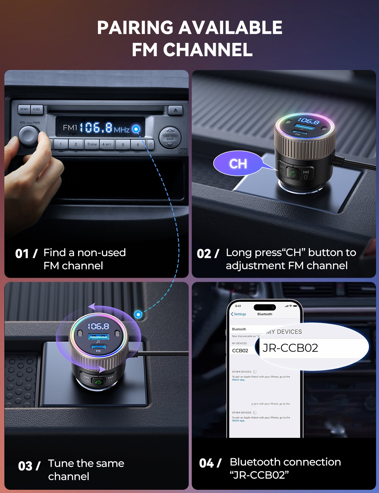 JR-CCB02 60W Car Wireless FM Transmitter-B2B