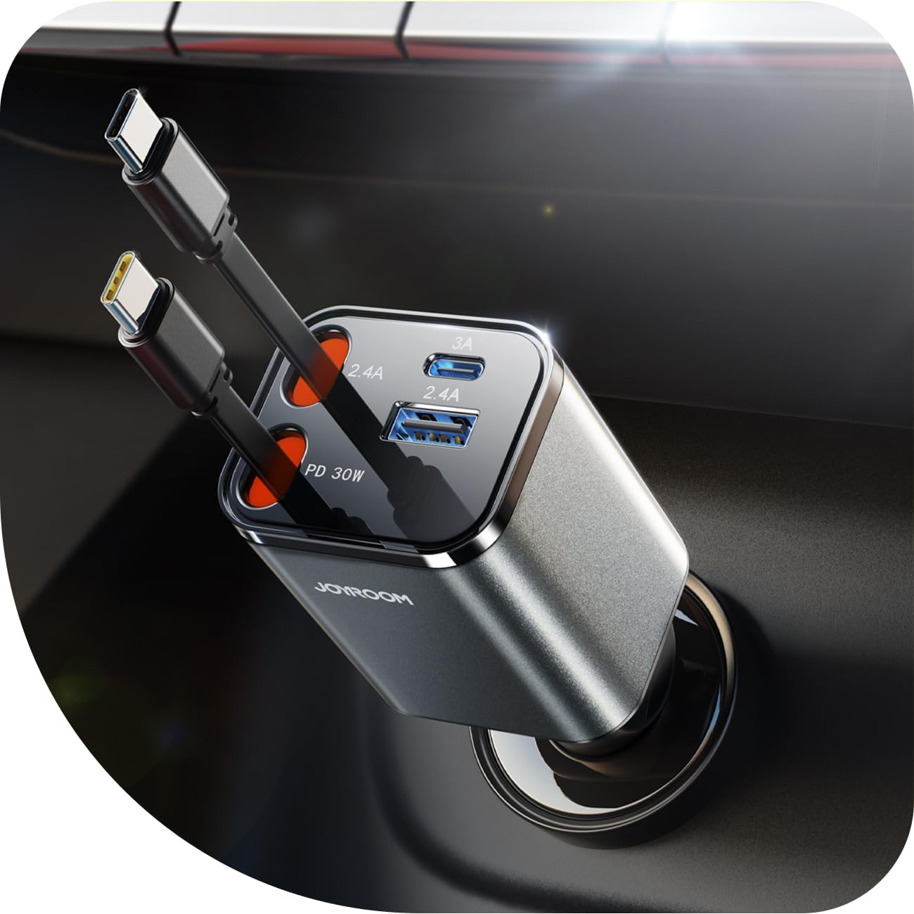 JOYROOM  Retractable Car Charger 4 in 1 [2025 Ultra-Compact]