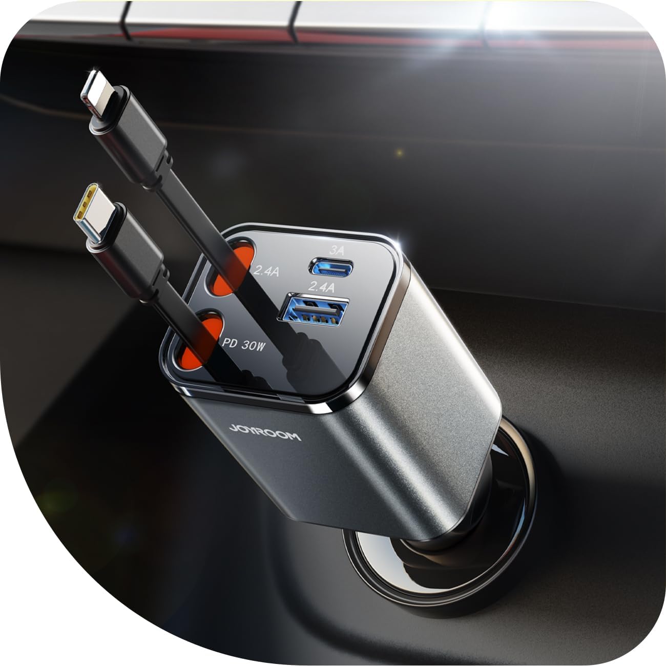 JOYROOM  Retractable Car Charger 4 in 1 [2025 Ultra-Compact]