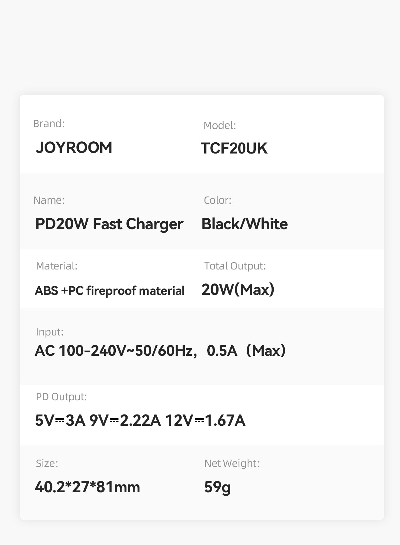 JOYROOM JR-TCF20 PD20W Charger UK