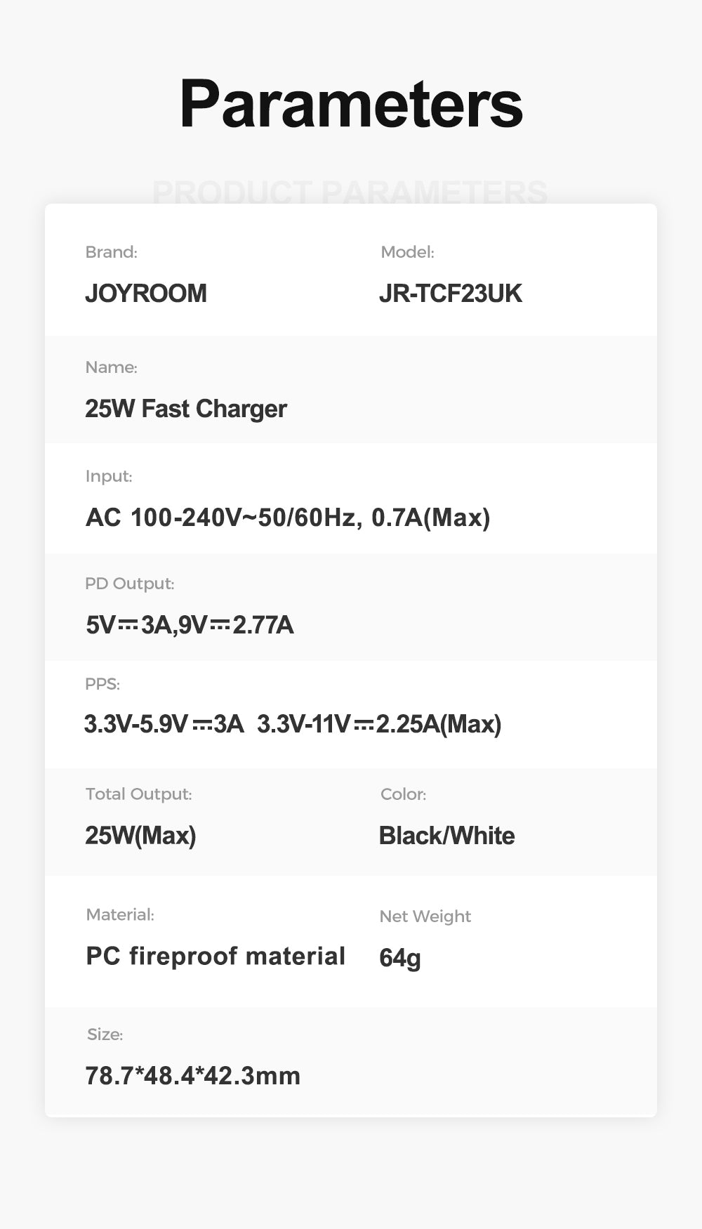 JOYROOM JR-TCF23 25W Charger UK