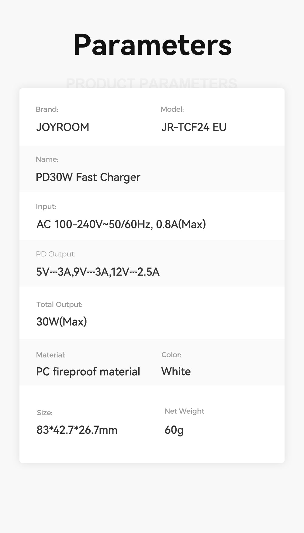 JOYROOM JR-TCF24 PD30W Charger EU