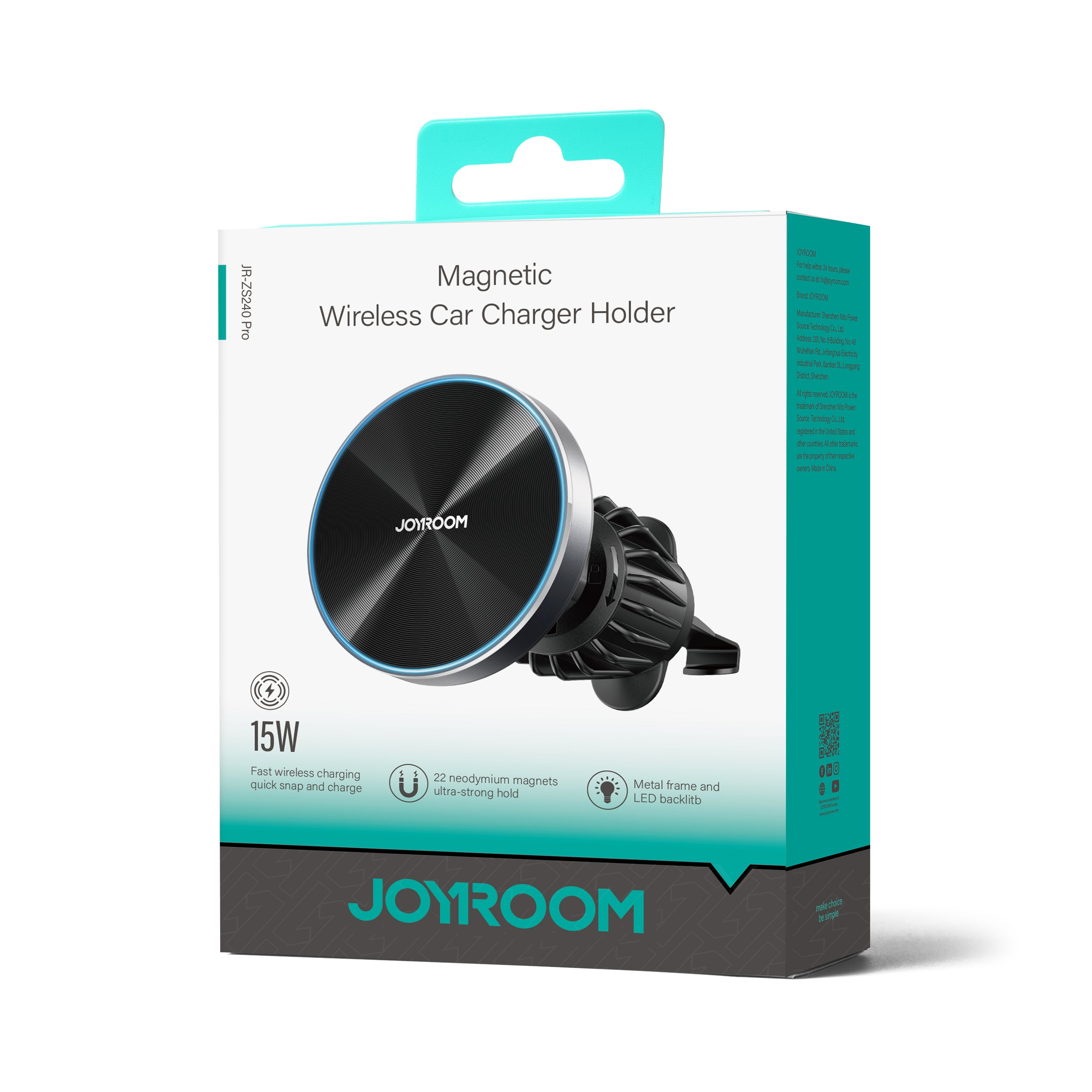 JOYROOM JR-ZS240 Pro 15W Fast wireless magnetic wireless car charger fits on most air vent blades