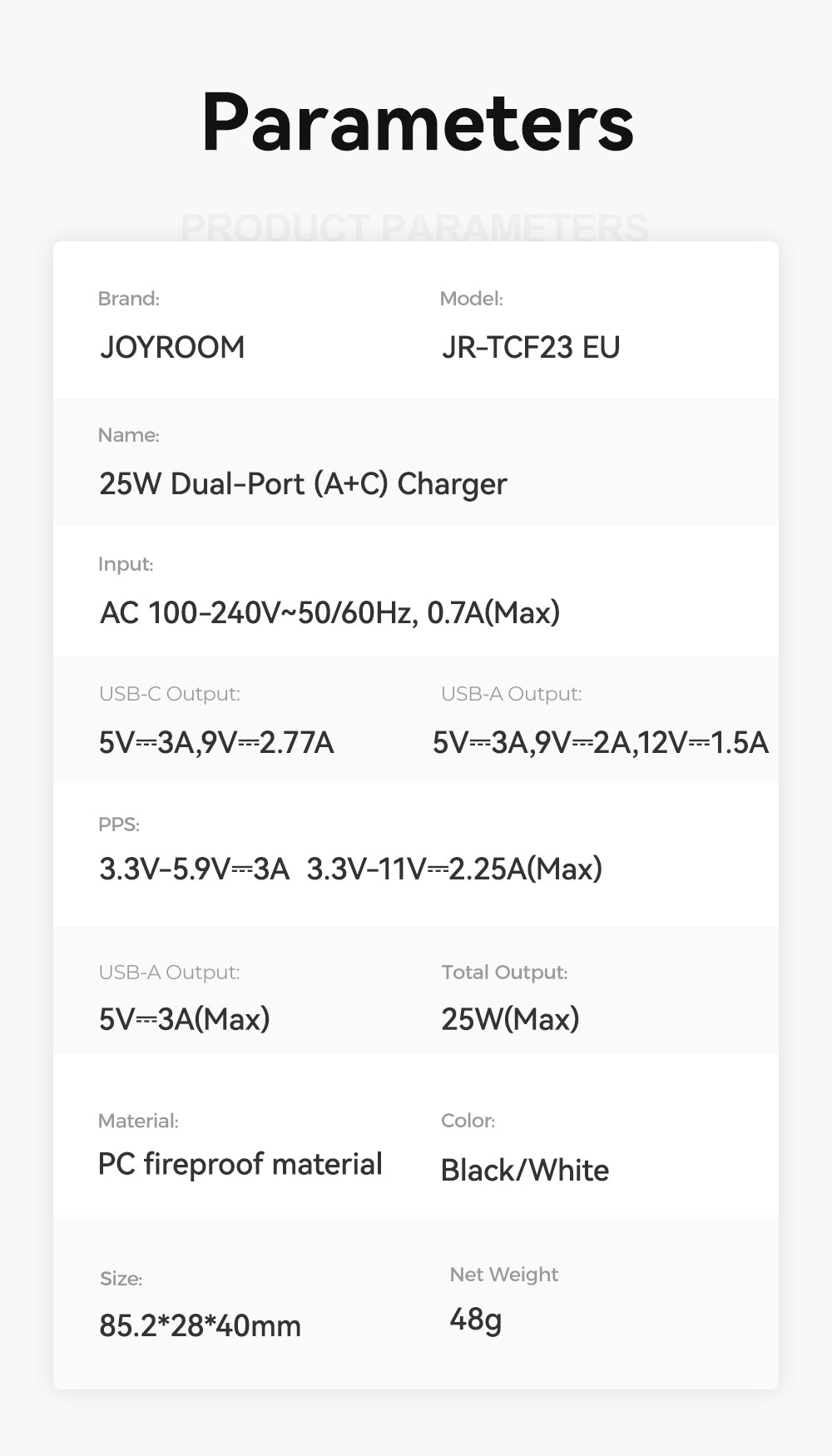 JOYROOM JR-TCF13 25W Dual-Port (A+C) Charger EU